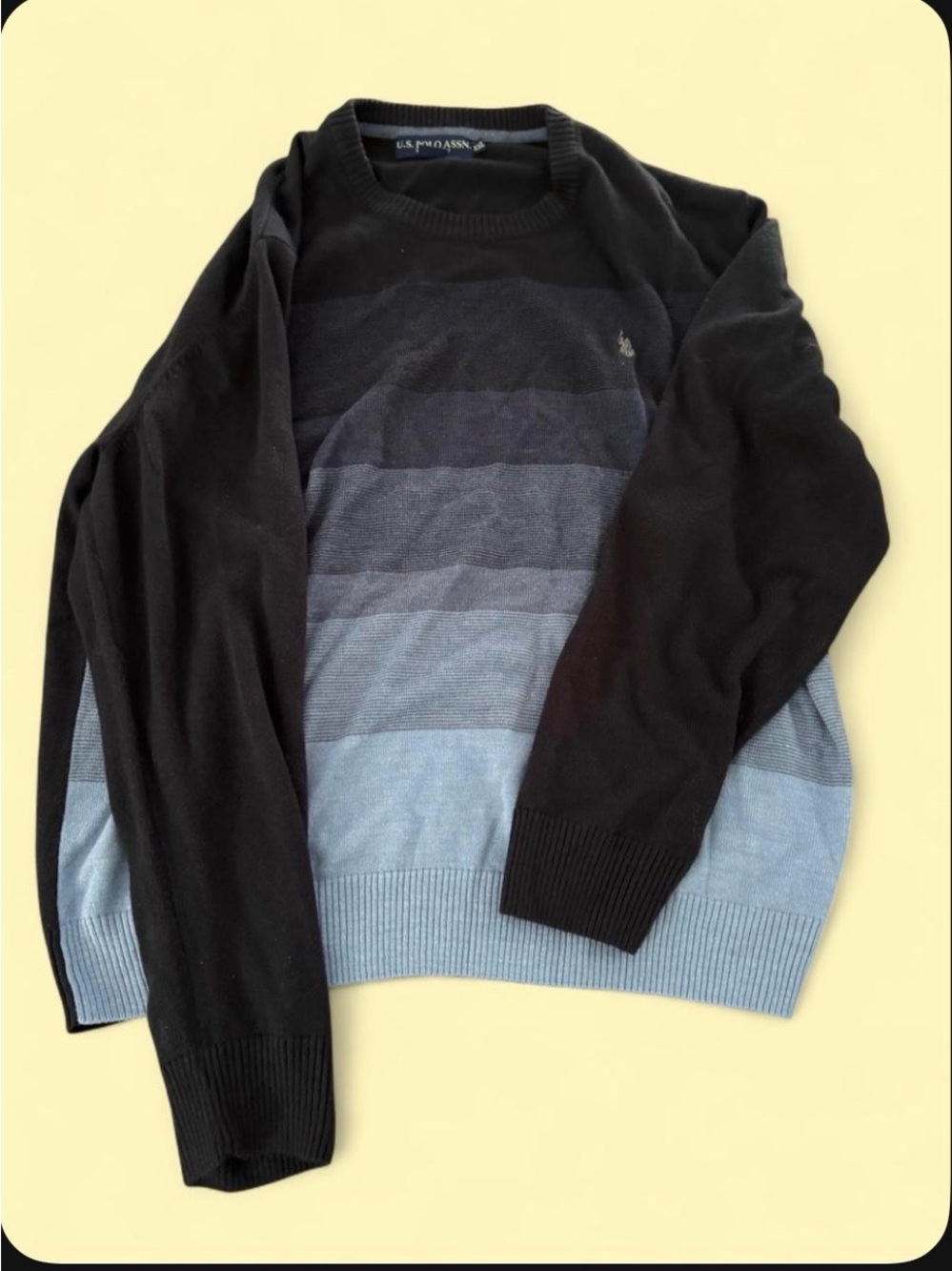 U.S. Polo Assn. Black and Blue Gradient Stripe Crewneck Sweater